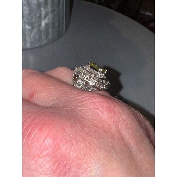 Cushion Double Halo Green Peridot Sterling Silver Cocktail ring in size 7. - Picture 10 of 12